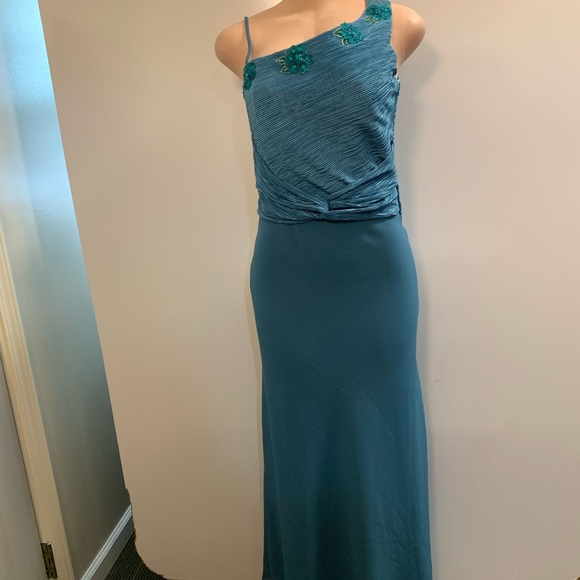 Women junior green blue sleeveless bodycon maxi dress size (M) zipper on the sid - Picture 2 of 9